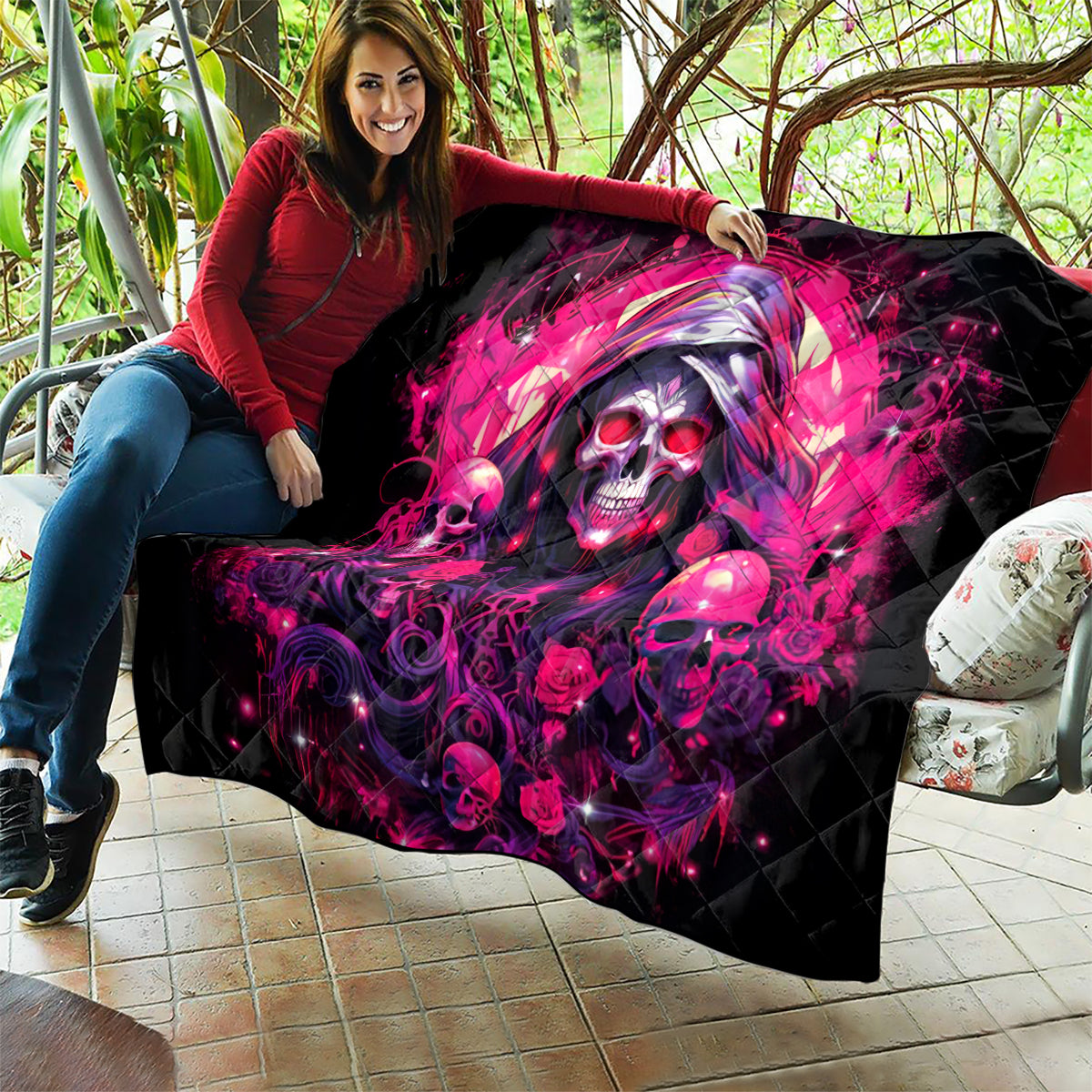 Rose Skull Quilt Stuck Between IDK IDC And IDGAF - Wonder Print Shop