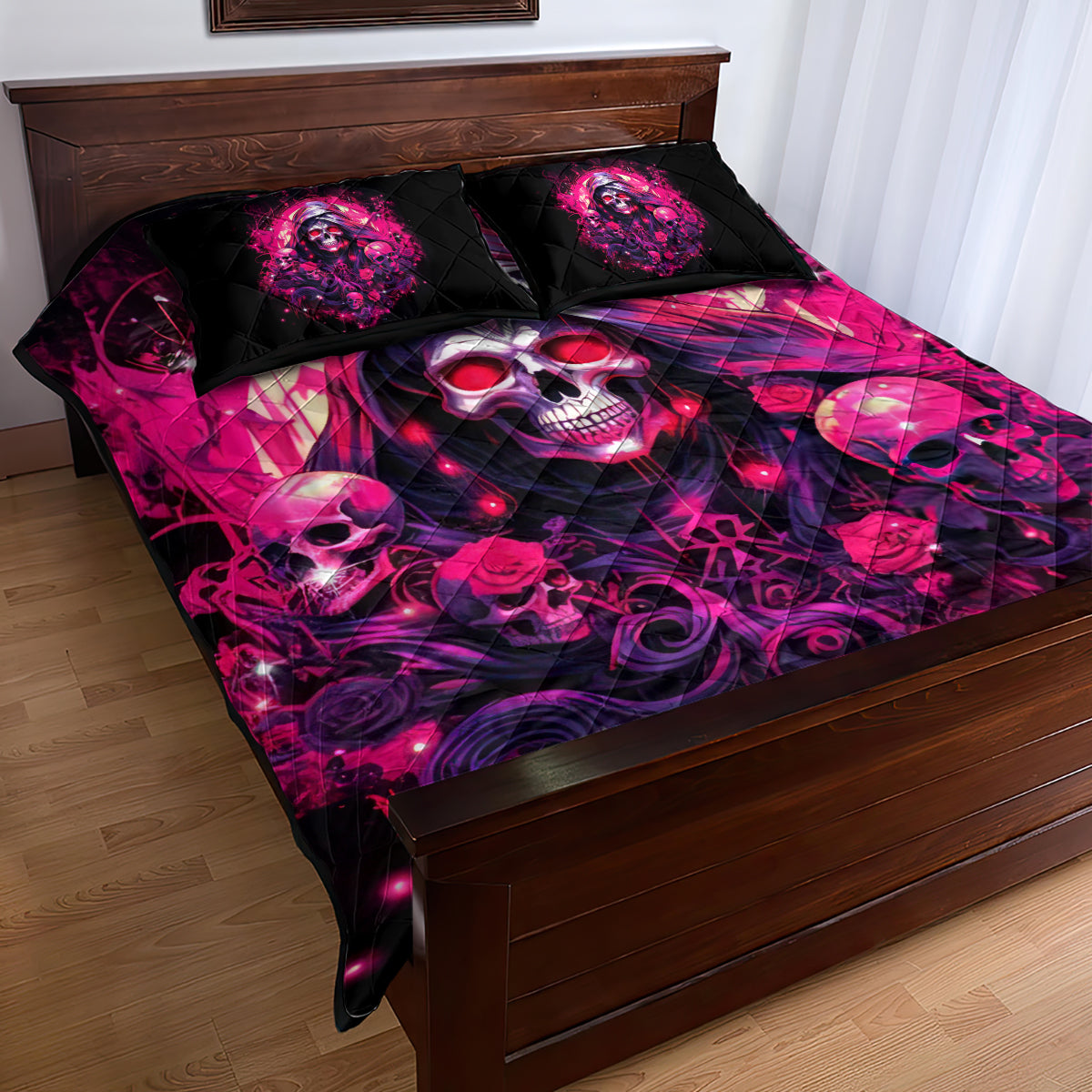 Rose Skull Quilt Bed Set Stuck Between IDK IDC And IDGAF - Wonder Print Shop