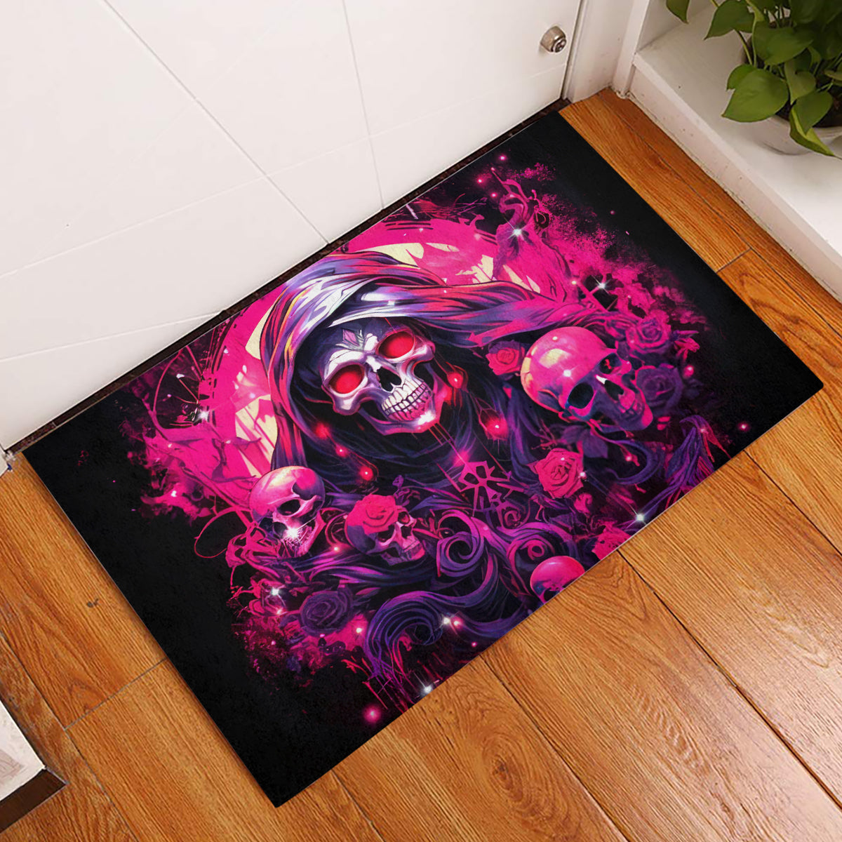 Rose Skull Rubber Doormat Stuck Between IDK IDC And IDGAF - Wonder Print Shop
