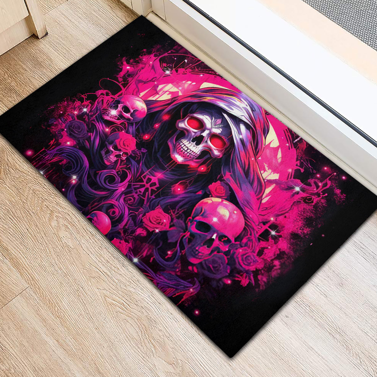 Rose Skull Rubber Doormat Stuck Between IDK IDC And IDGAF - Wonder Print Shop