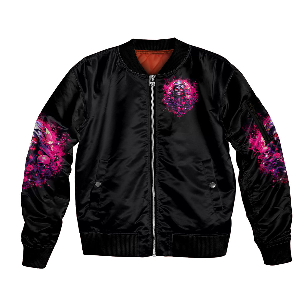 Rose Skull Sleeve Zip Bomber Jacket Stuck Between IDK IDC And IDGAF - Wonder Print Shop