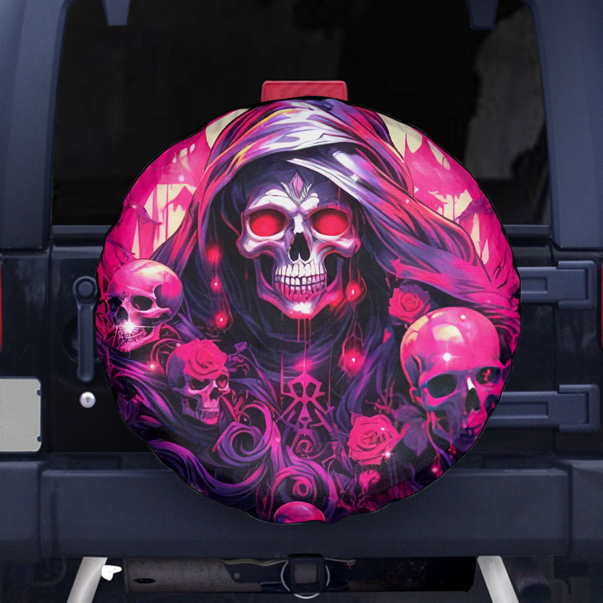 Rose Skull Spare Tire Cover Stuck Between IDK IDC And IDGAF - Wonder Print Shop