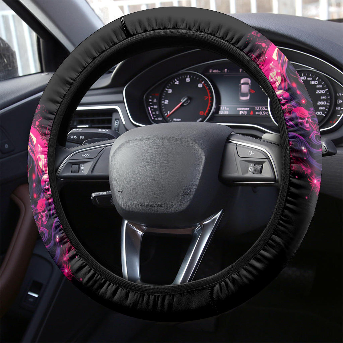 Rose Skull Steering Wheel Cover Stuck Between IDK IDC And IDGAF - Wonder Print Shop