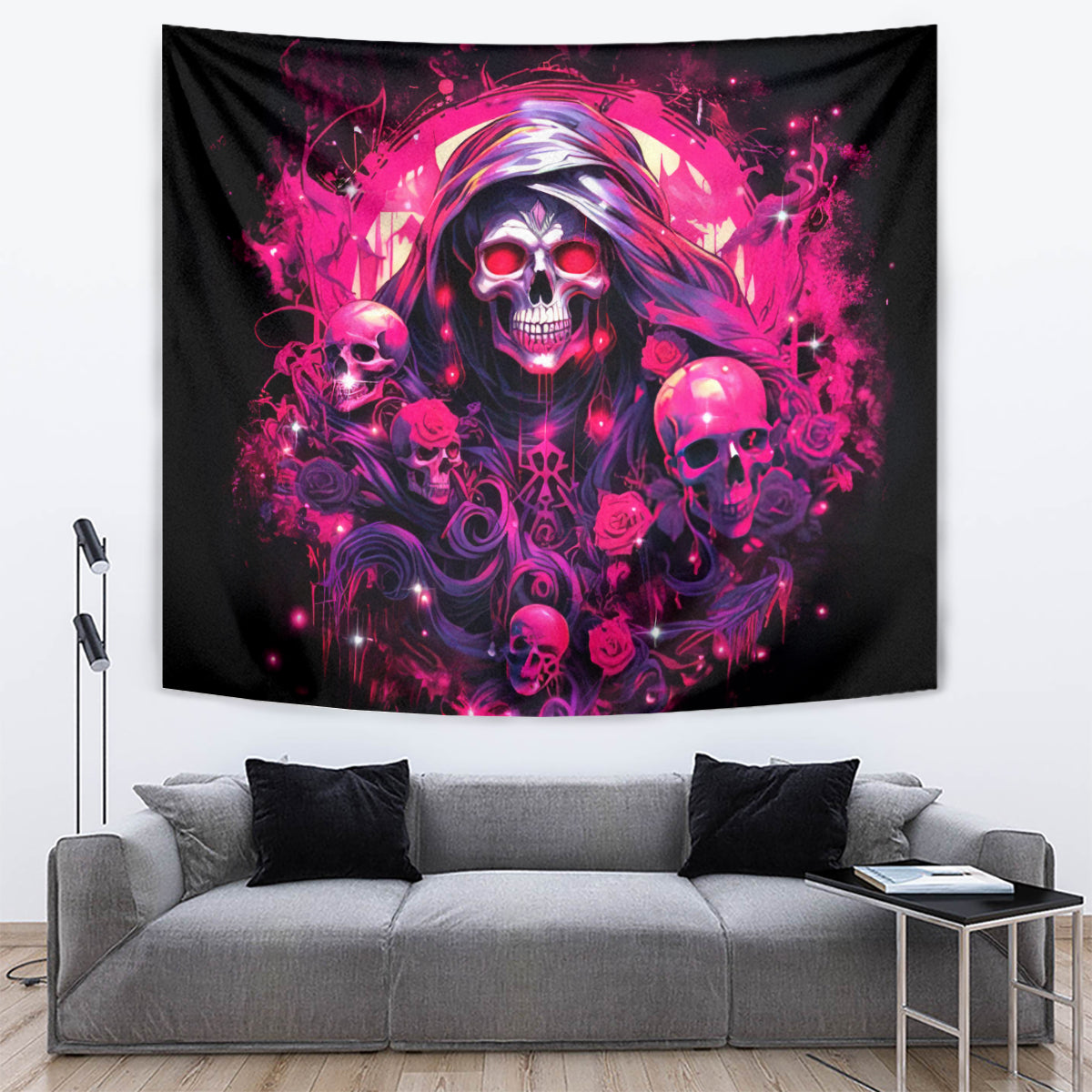 Rose Skull Tapestry Stuck Between IDK IDC And IDGAF - Wonder Print Shop