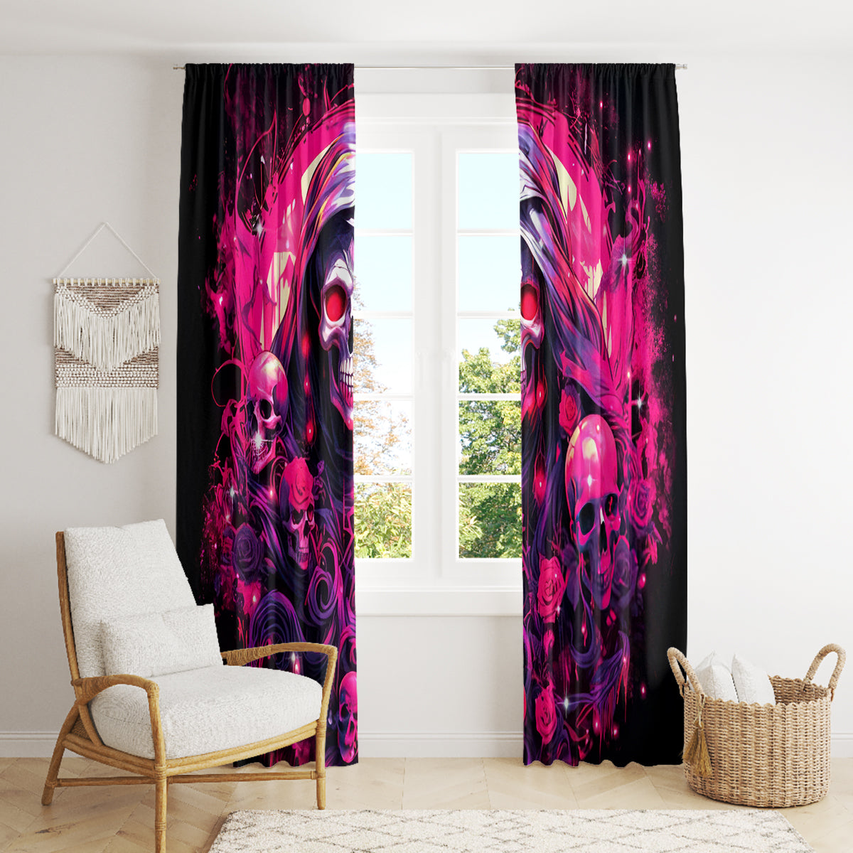 Rose Skull Window Curtain Stuck Between IDK IDC And IDGAF - Wonder Print Shop