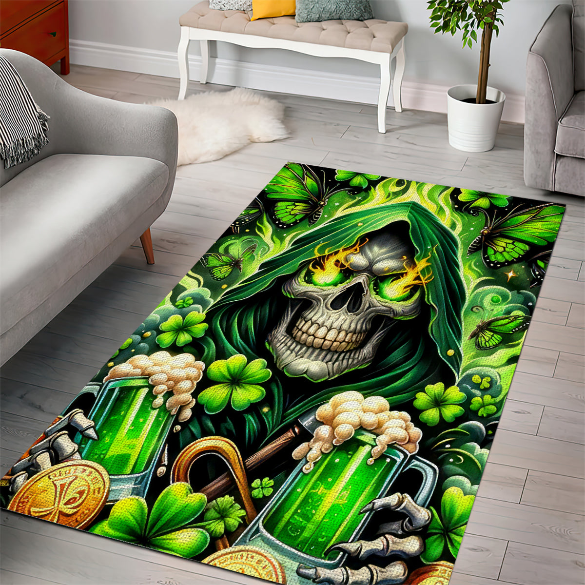 Irish Skull Area Rug The Devil Whispered To Me I'm Coming For You - Wonder Print Shop