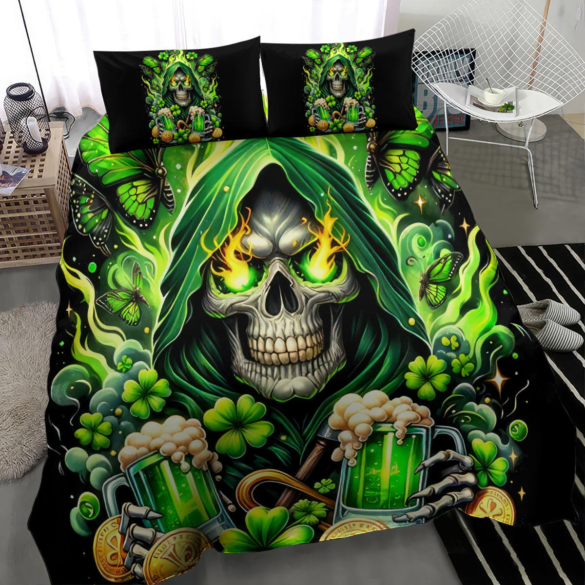 Irish Skull Bedding Set The Devil Whispered To Me I'm Coming For You - Wonder Print Shop