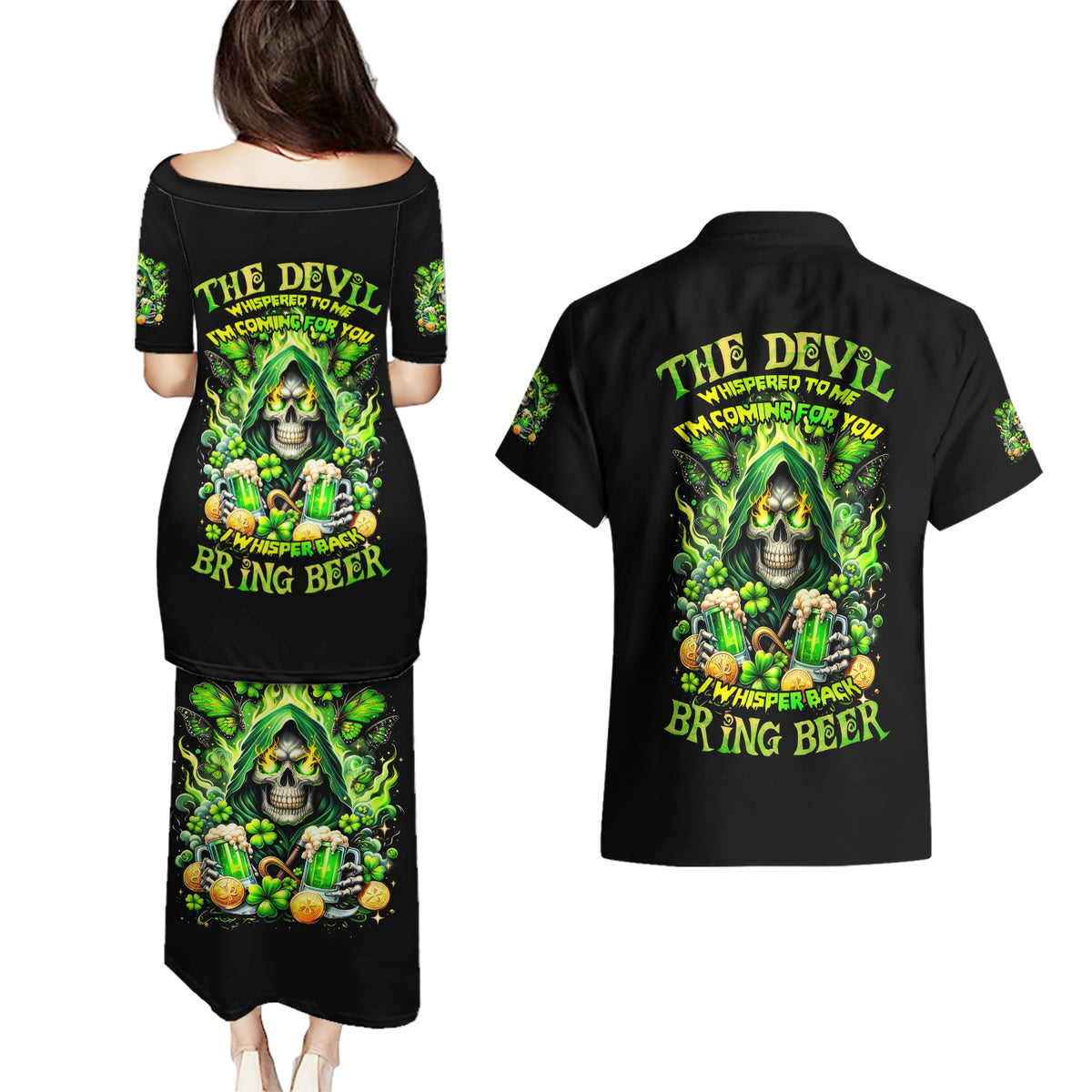 Irish Skull Couples Matching Puletasi and Hawaiian Shirt The Devil Whispered To Me I'm Coming For You - Wonder Print Shop