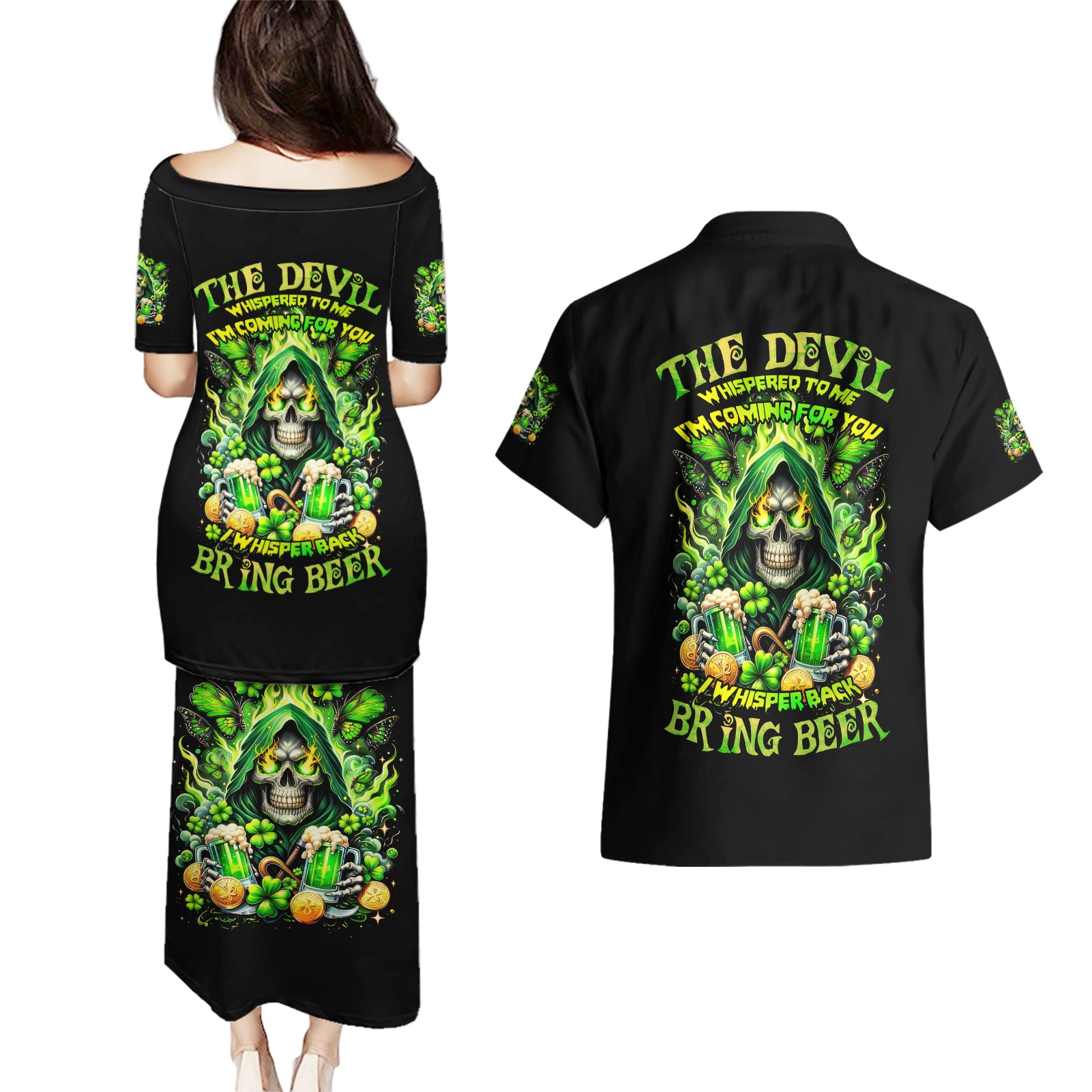 Irish Skull Couples Matching Puletasi and Hawaiian Shirt The Devil Whispered To Me I'm Coming For You - Wonder Print Shop