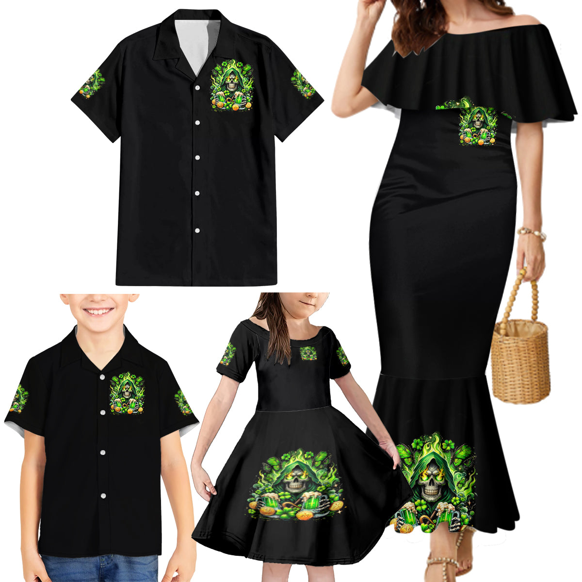 Irish Skull Family Matching Mermaid Dress and Hawaiian Shirt The Devil Whispered To Me I'm Coming For You - Wonder Print Shop