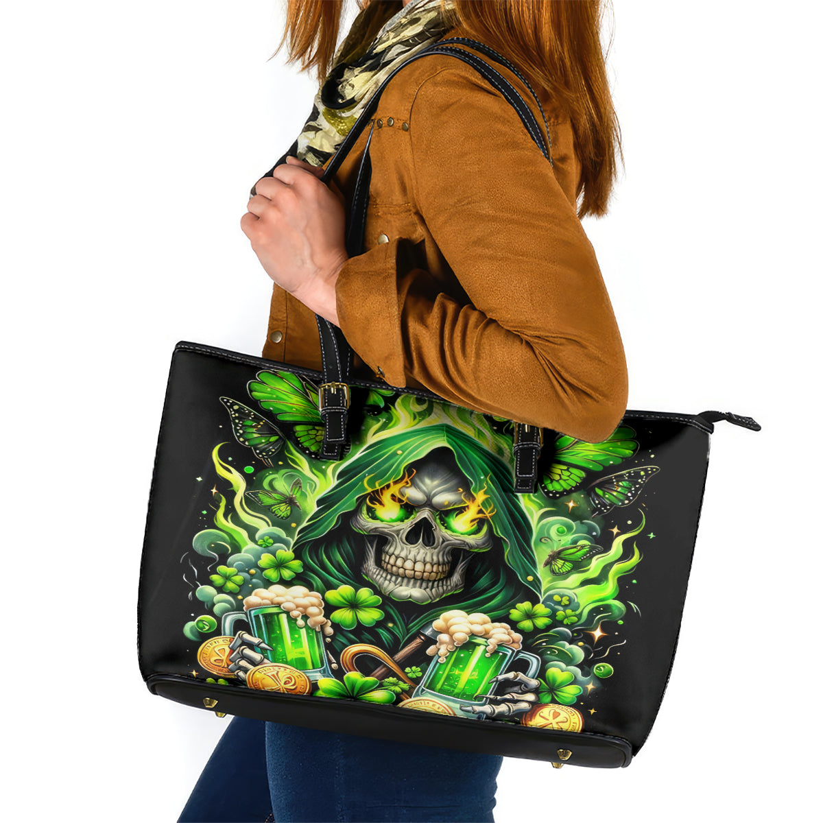 Irish Skull Leather Tote Bag The Devil Whispered To Me I'm Coming For You - Wonder Print Shop