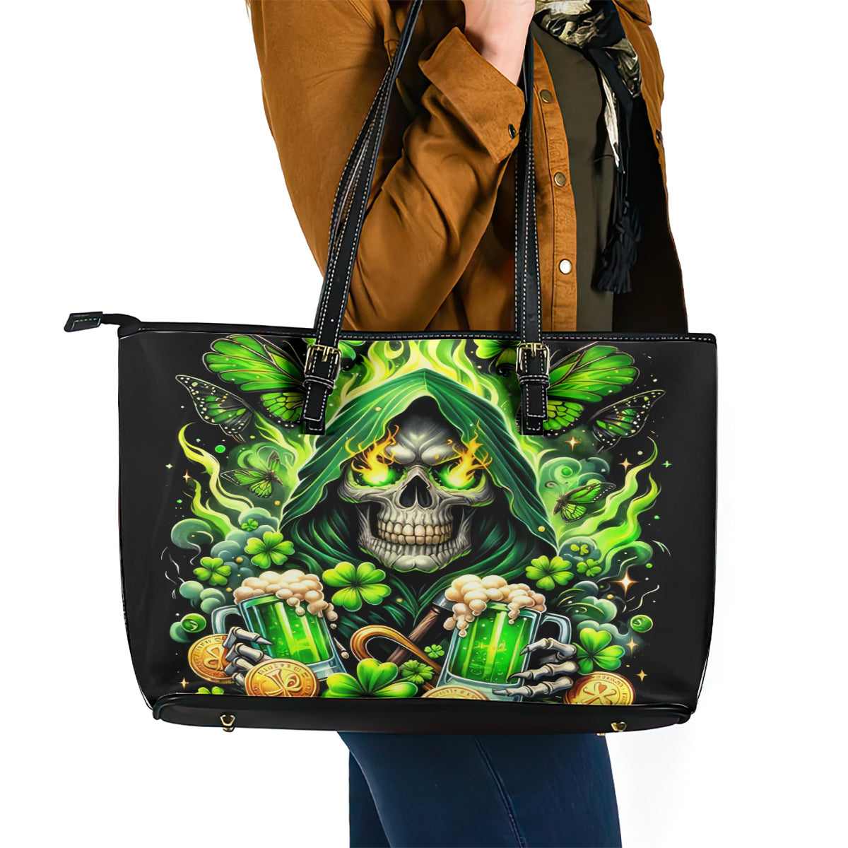 Irish Skull Leather Tote Bag The Devil Whispered To Me I'm Coming For You - Wonder Print Shop