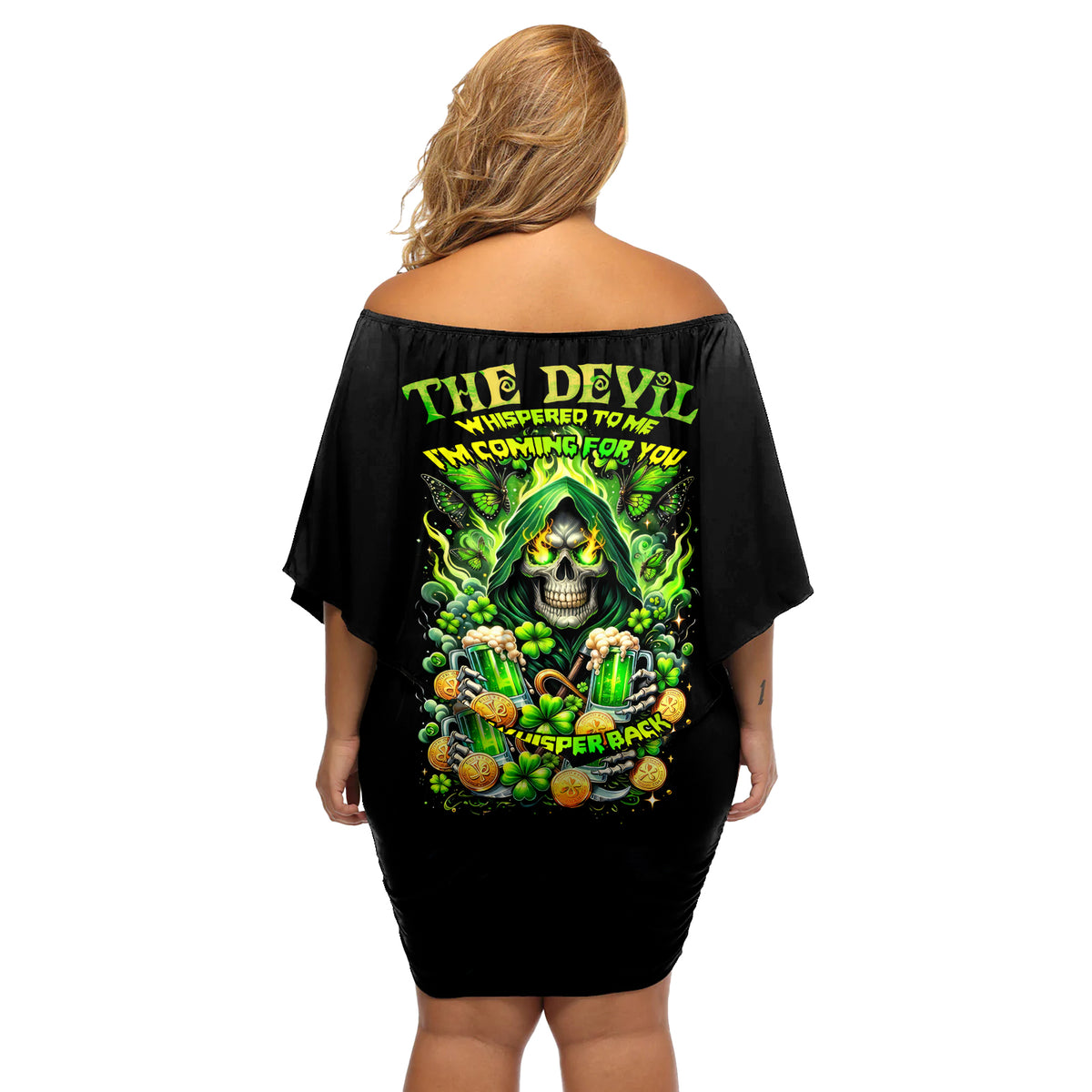 Irish Skull Off Shoulder Short Dress The Devil Whispered To Me I'm Coming For You - Wonder Print Shop
