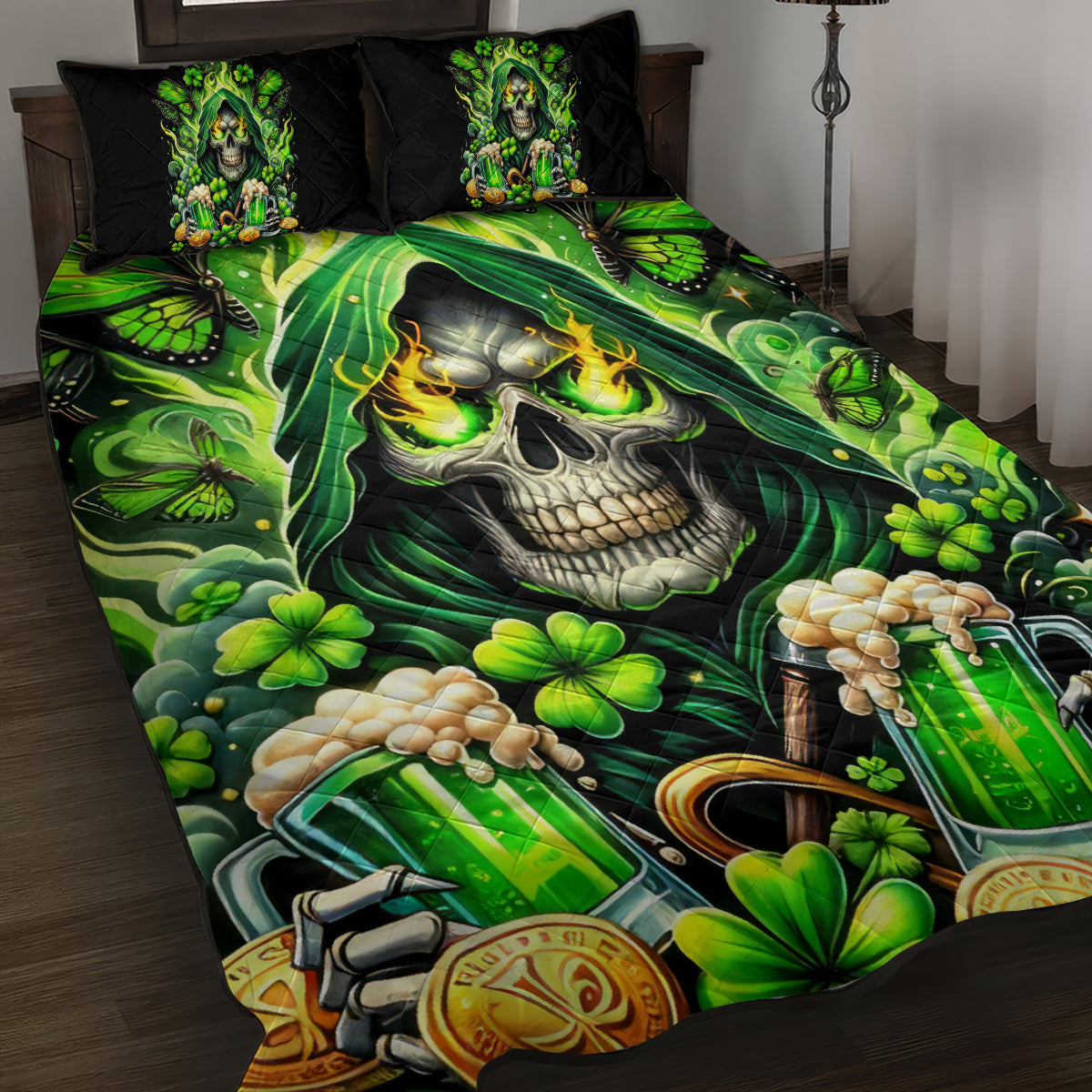 Irish Skull Quilt Bed Set The Devil Whispered To Me I'm Coming For You - Wonder Print Shop