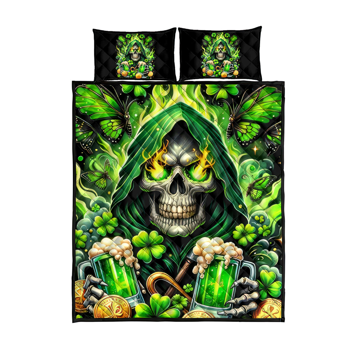 Irish Skull Quilt Bed Set The Devil Whispered To Me I'm Coming For You - Wonder Print Shop