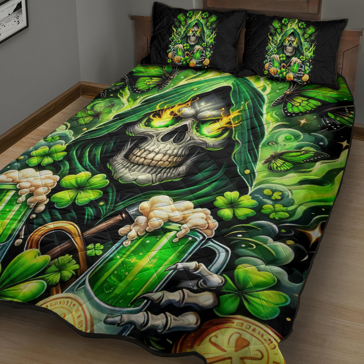 Irish Skull Quilt Bed Set The Devil Whispered To Me I'm Coming For You - Wonder Print Shop