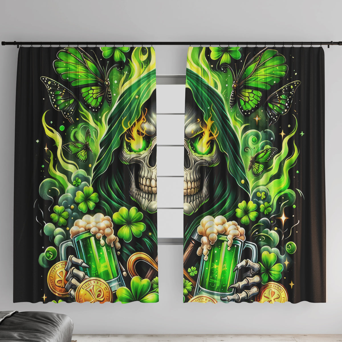 Irish Skull Window Curtain The Devil Whispered To Me I'm Coming For You - Wonder Print Shop