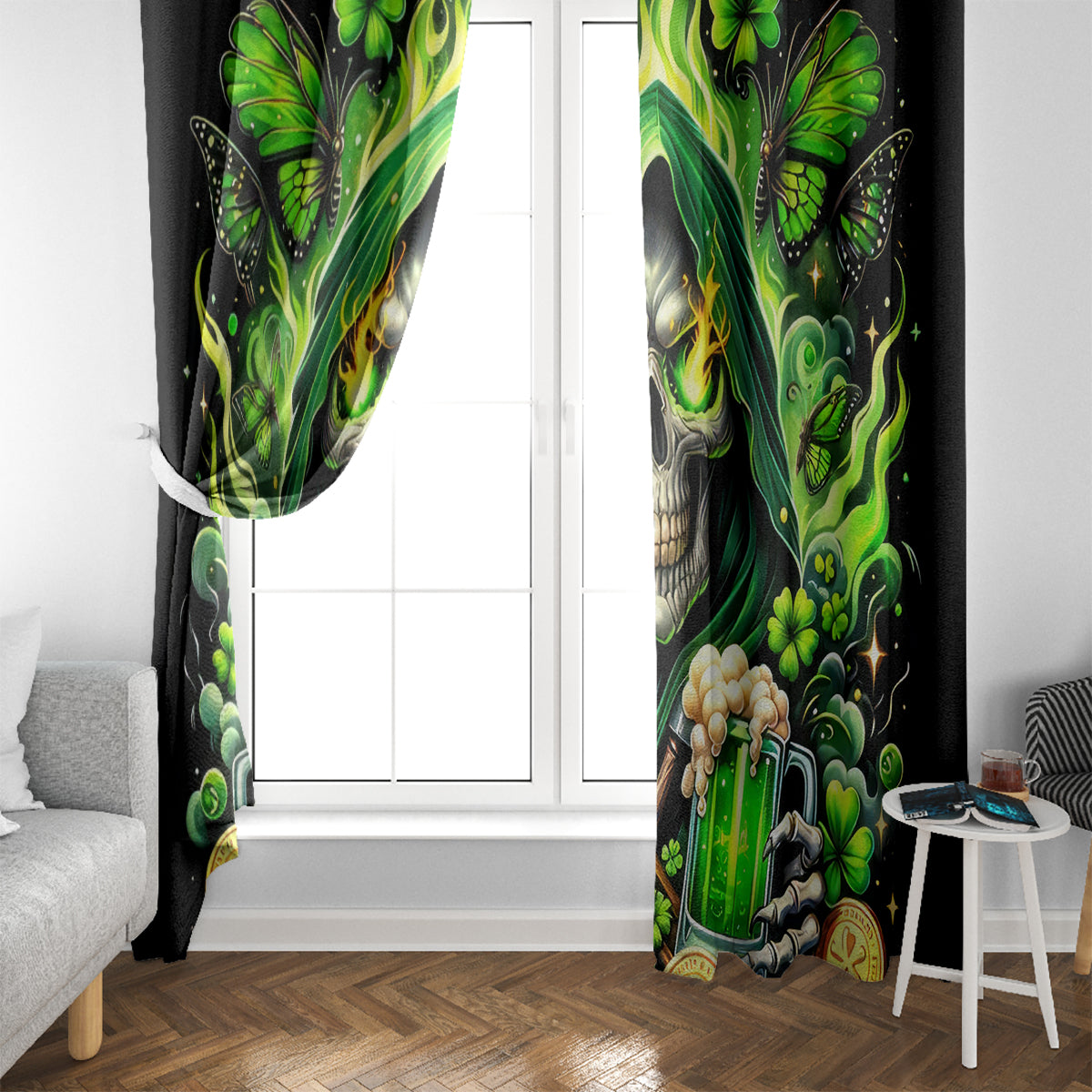 Irish Skull Window Curtain The Devil Whispered To Me I'm Coming For You - Wonder Print Shop