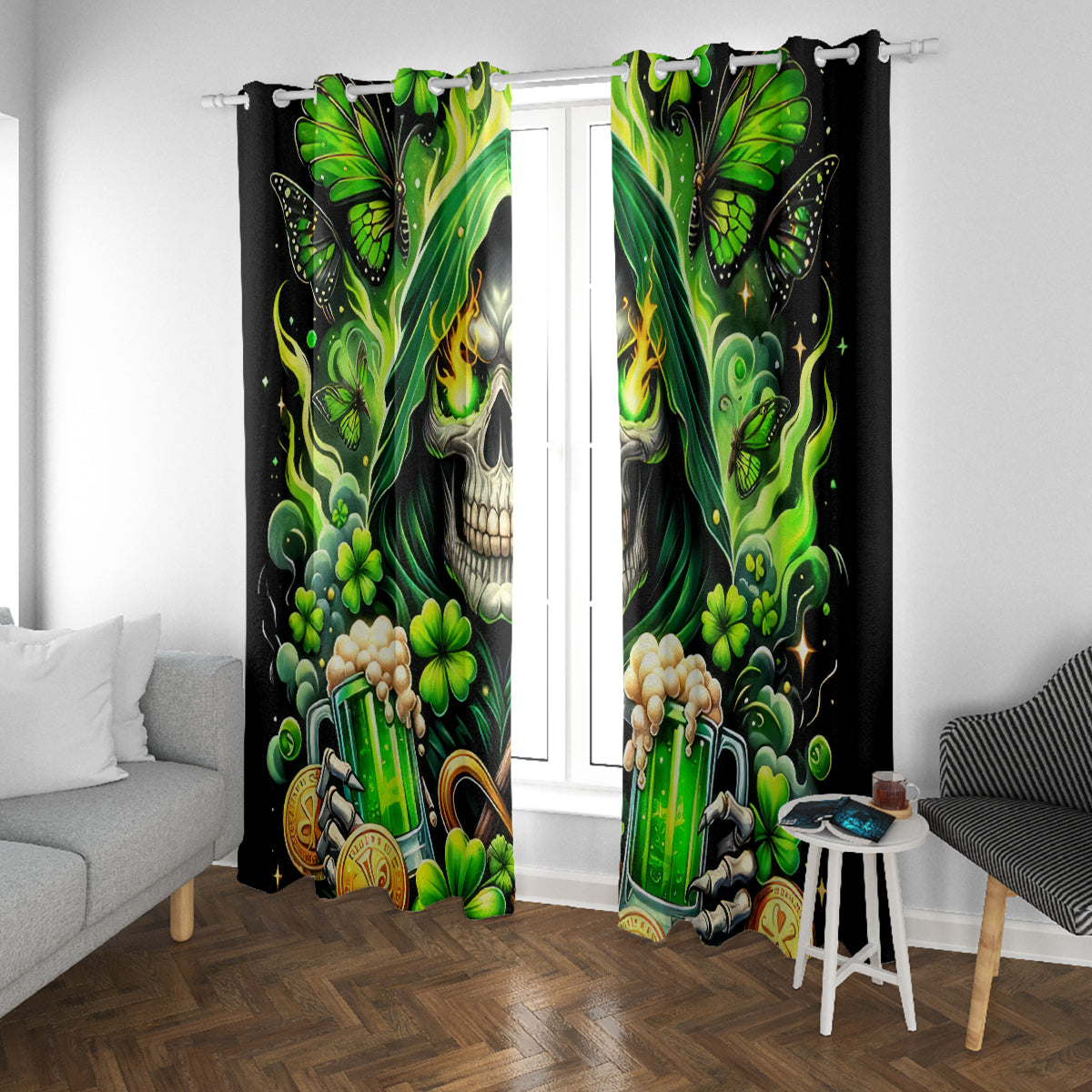 Irish Skull Window Curtain The Devil Whispered To Me I'm Coming For You - Wonder Print Shop