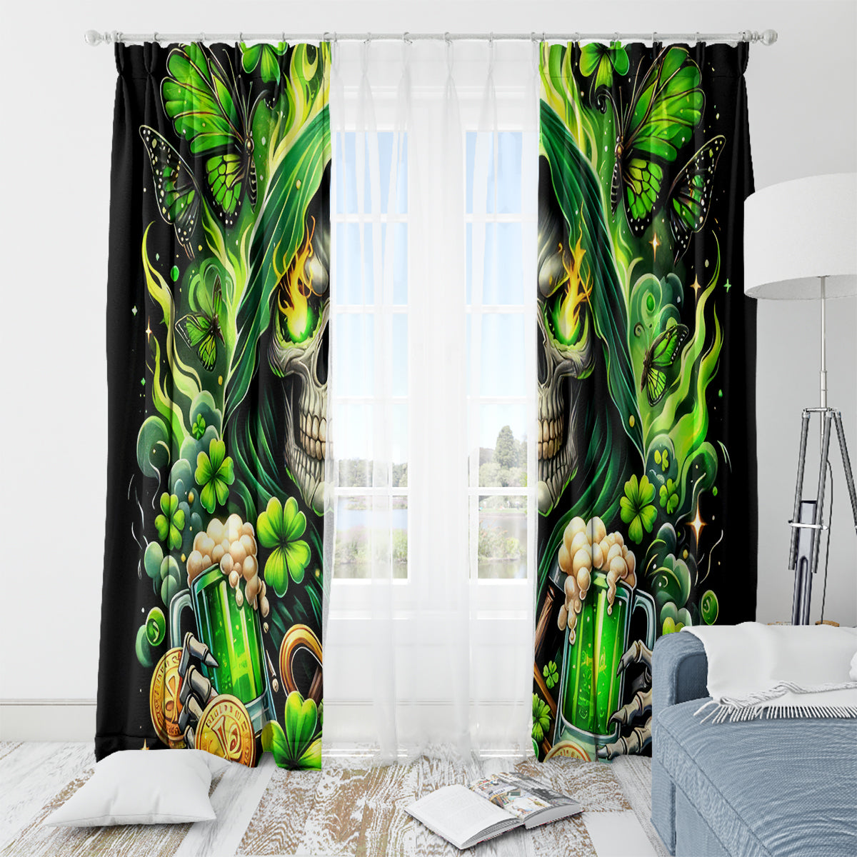 Irish Skull Window Curtain The Devil Whispered To Me I'm Coming For You - Wonder Print Shop