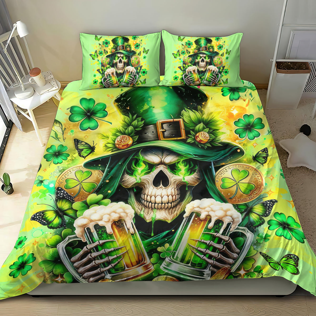 Irish Skull Bedding Set The Devil Whispered To Me I'm Coming For You - Wonder Print Shop