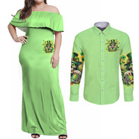 Irish Skull Couples Matching Off Shoulder Maxi Dress and Long Sleeve Button Shirt The Devil Whispered To Me I'm Coming For You - Wonder Print Shop