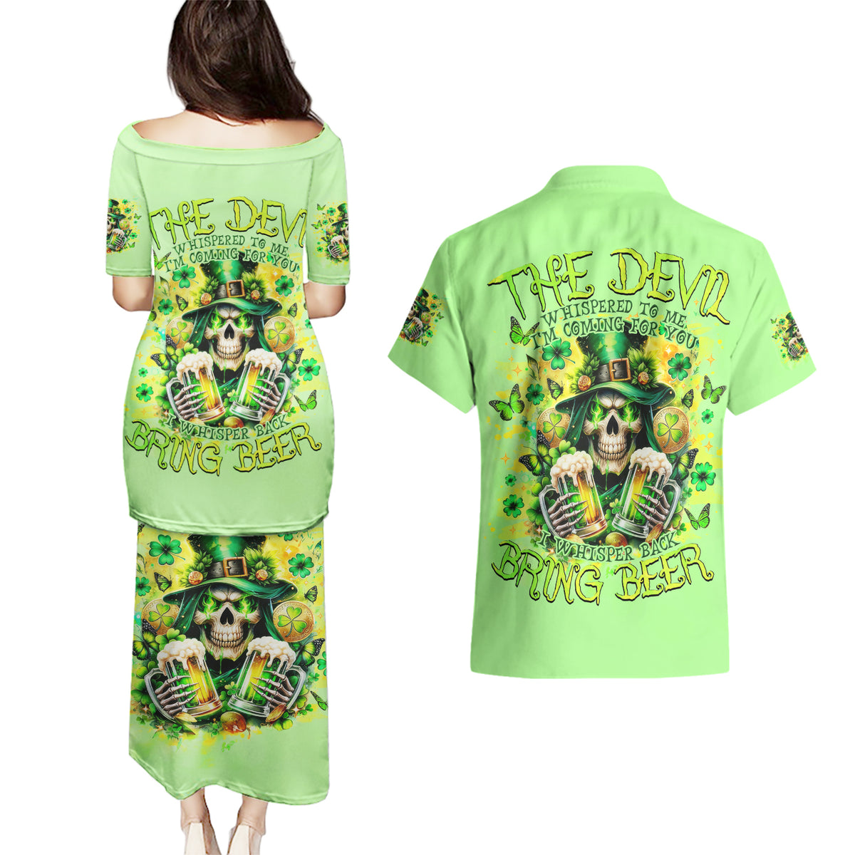 Irish Skull Couples Matching Puletasi and Hawaiian Shirt The Devil Whispered To Me I'm Coming For You - Wonder Print Shop