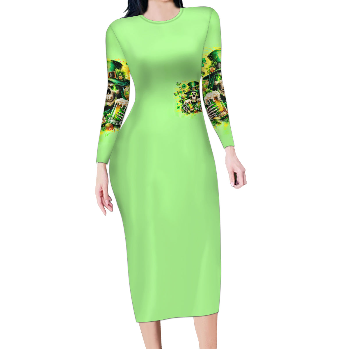 Irish Skull Family Matching Long Sleeve Bodycon Dress and Hawaiian Shirt The Devil Whispered To Me I'm Coming For You - Wonder Print Shop