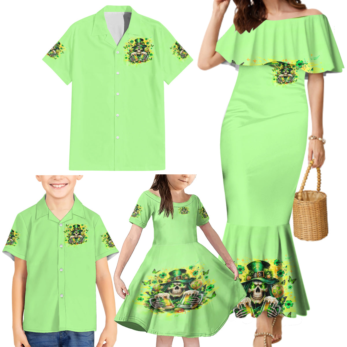 Irish Skull Family Matching Mermaid Dress and Hawaiian Shirt The Devil Whispered To Me I'm Coming For You - Wonder Print Shop
