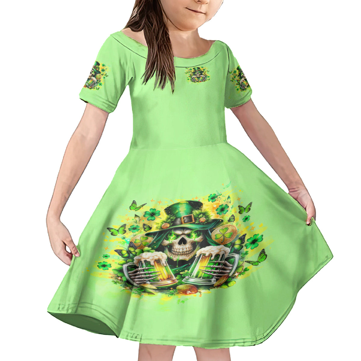 Irish Skull Family Matching Off Shoulder Long Sleeve Dress and Hawaiian Shirt The Devil Whispered To Me I'm Coming For You - Wonder Print Shop