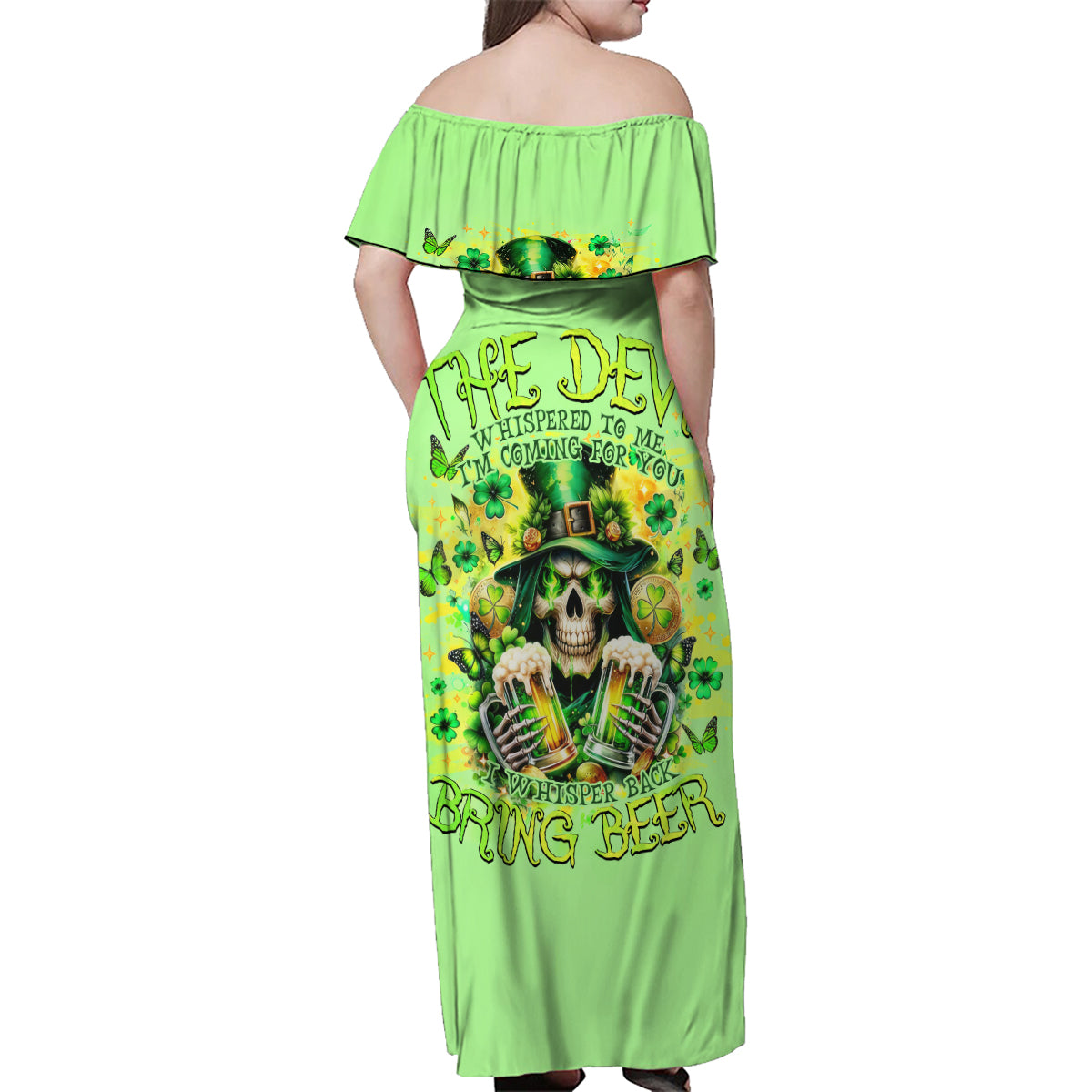 Irish Skull Family Matching Off Shoulder Maxi Dress and Hawaiian Shirt The Devil Whispered To Me I'm Coming For You - Wonder Print Shop