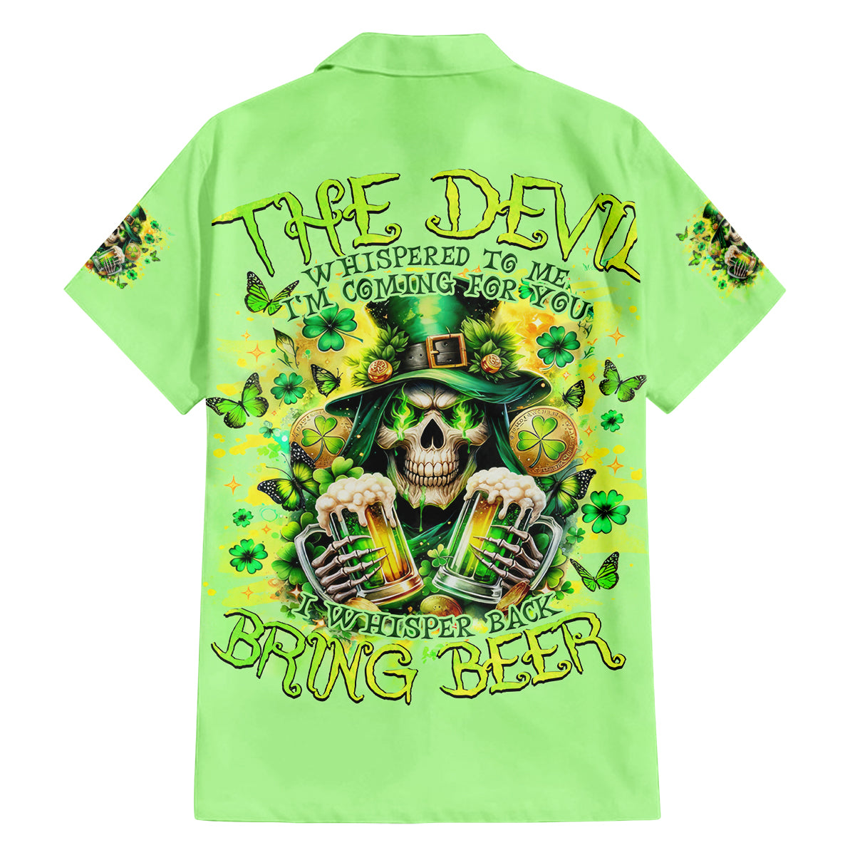 Irish Skull Family Matching Off Shoulder Short Dress and Hawaiian Shirt The Devil Whispered To Me I'm Coming For You - Wonder Print Shop