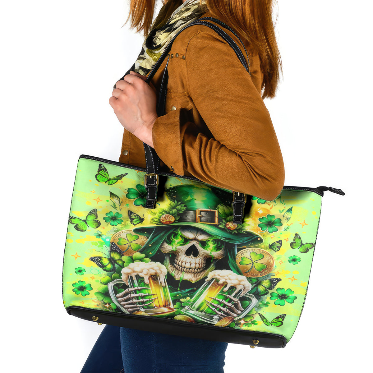 Irish Skull Leather Tote Bag The Devil Whispered To Me I'm Coming For You - Wonder Print Shop