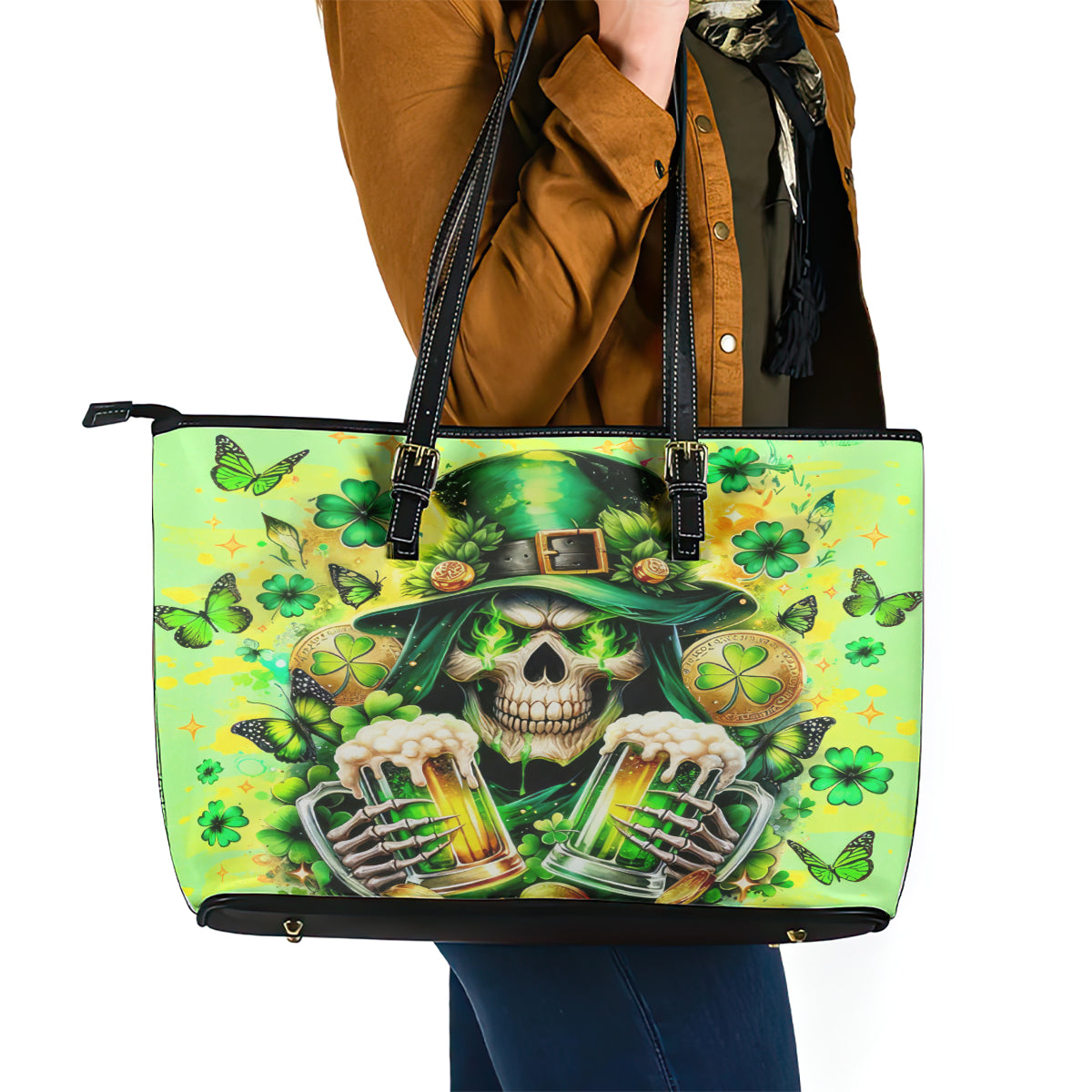 Irish Skull Leather Tote Bag The Devil Whispered To Me I'm Coming For You - Wonder Print Shop
