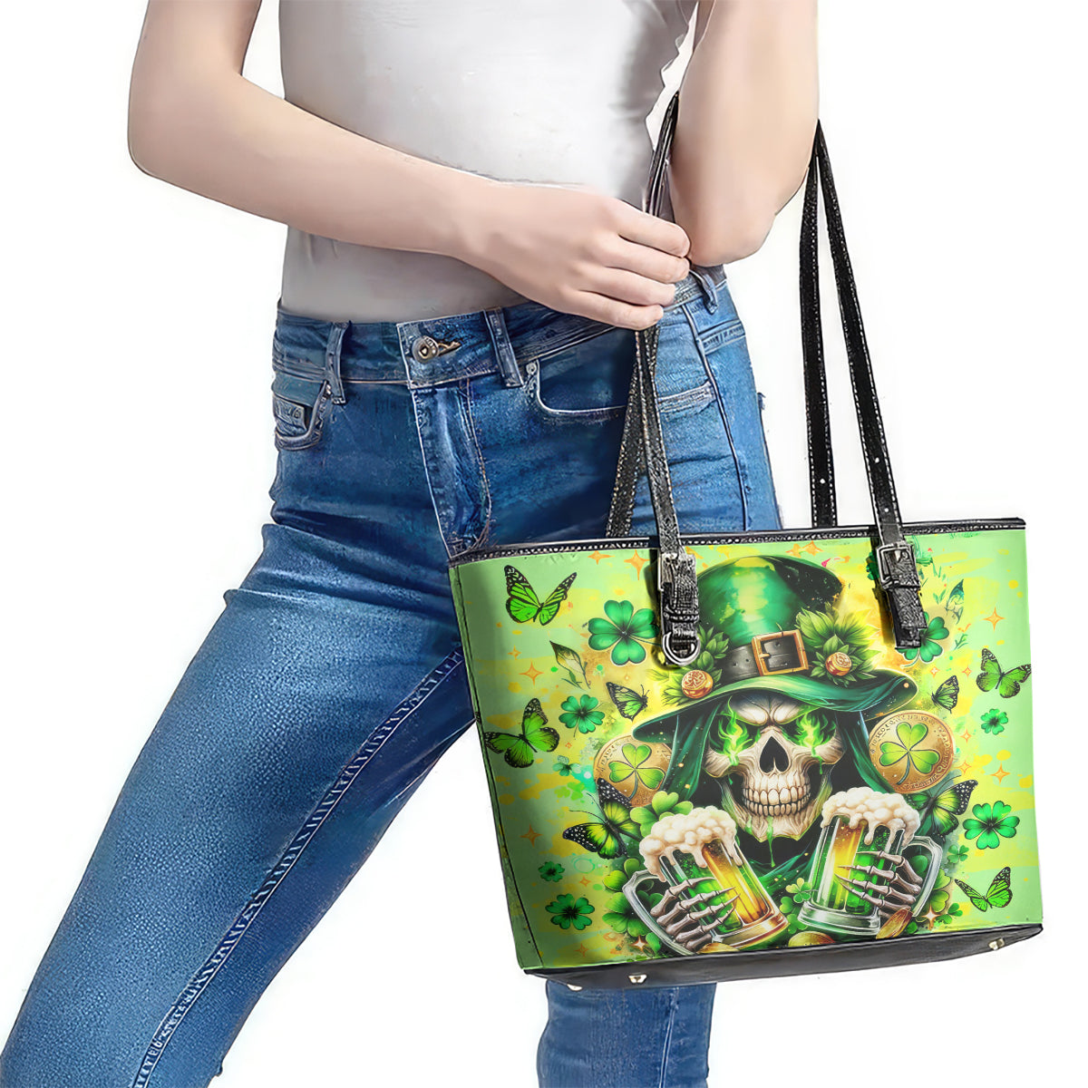 Irish Skull Leather Tote Bag The Devil Whispered To Me I'm Coming For You - Wonder Print Shop