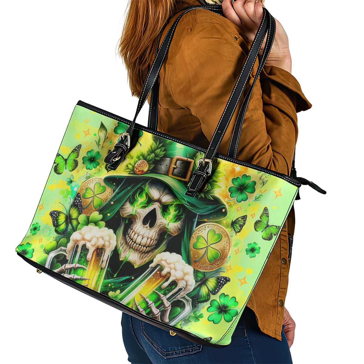 Irish Skull Leather Tote Bag The Devil Whispered To Me I'm Coming For You - Wonder Print Shop