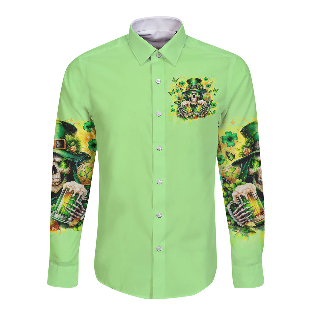 Irish Skull Long Sleeve Button Shirt The Devil Whispered To Me I'm Coming For You - Wonder Print Shop