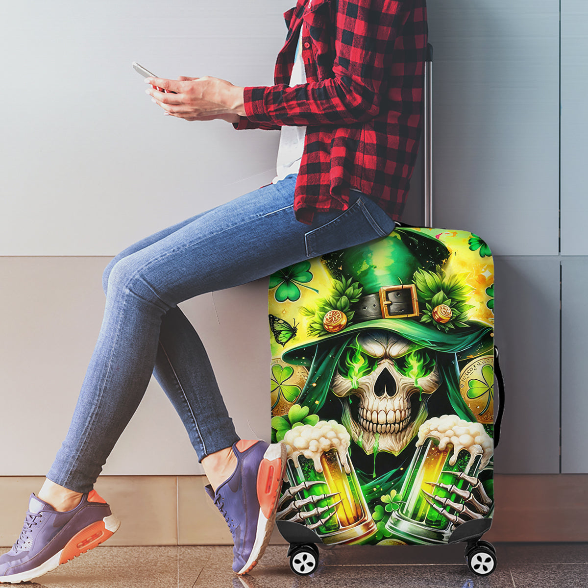Irish Skull Luggage Cover The Devil Whispered To Me I'm Coming For You - Wonder Print Shop