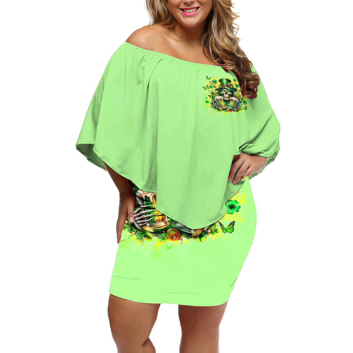 Irish Skull Off Shoulder Short Dress The Devil Whispered To Me I'm Coming For You - Wonder Print Shop