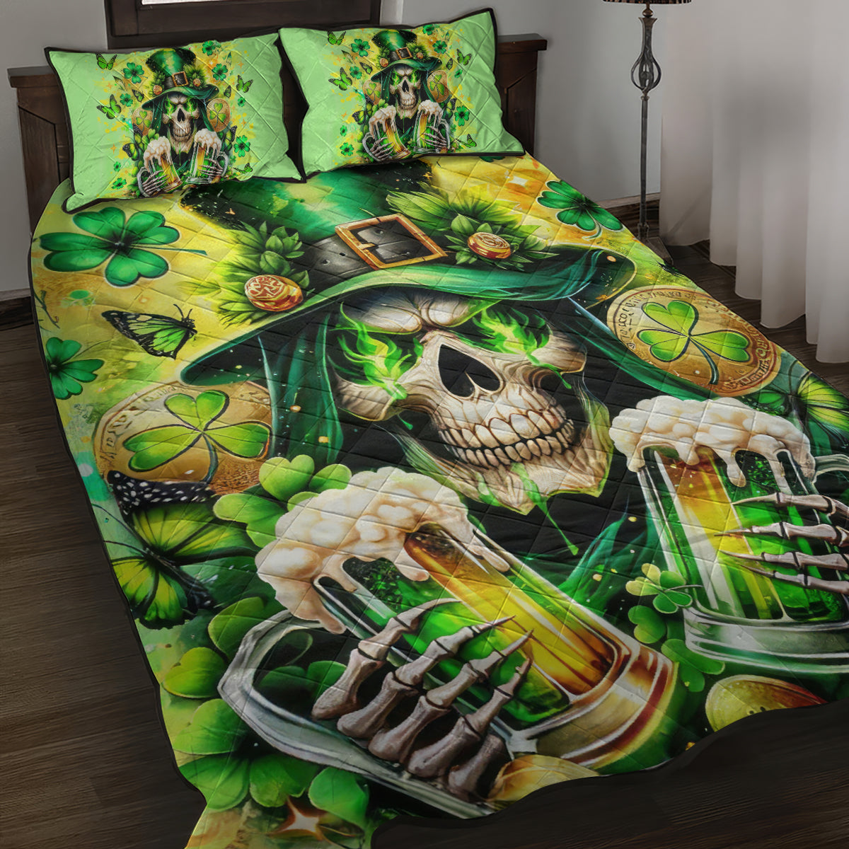 Irish Skull Quilt Bed Set The Devil Whispered To Me I'm Coming For You - Wonder Print Shop