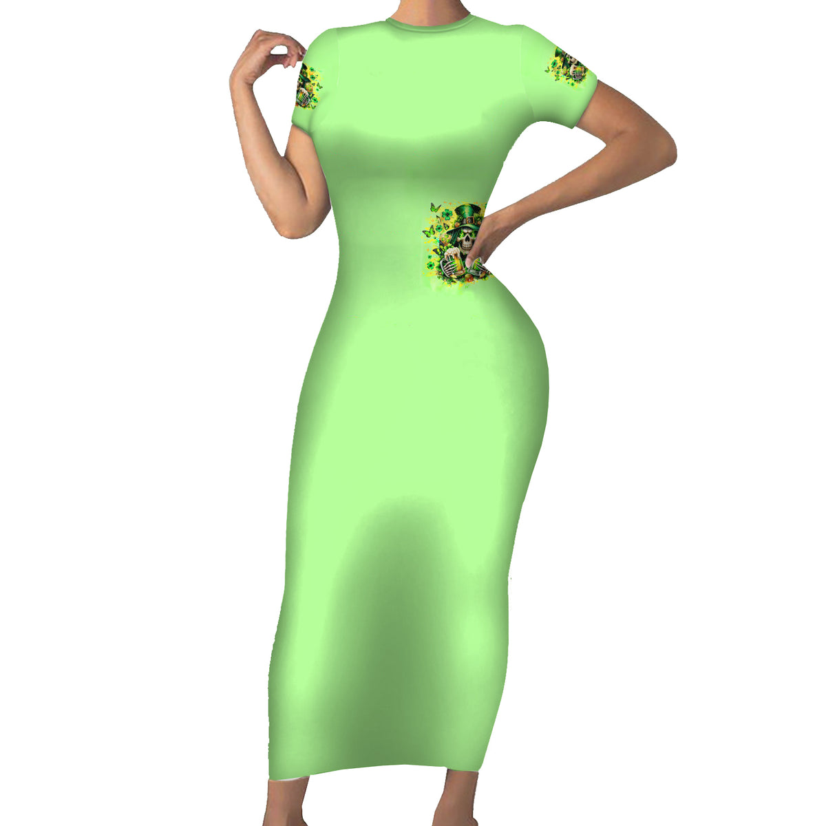 Irish Skull Short Sleeve Bodycon Dress The Devil Whispered To Me I'm Coming For You - Wonder Print Shop