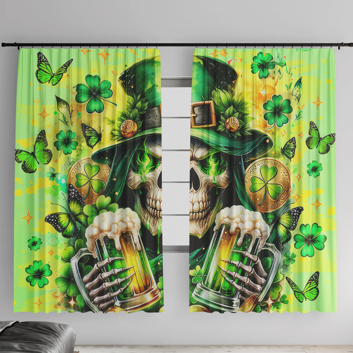Irish Skull Window Curtain The Devil Whispered To Me I'm Coming For You - Wonder Print Shop