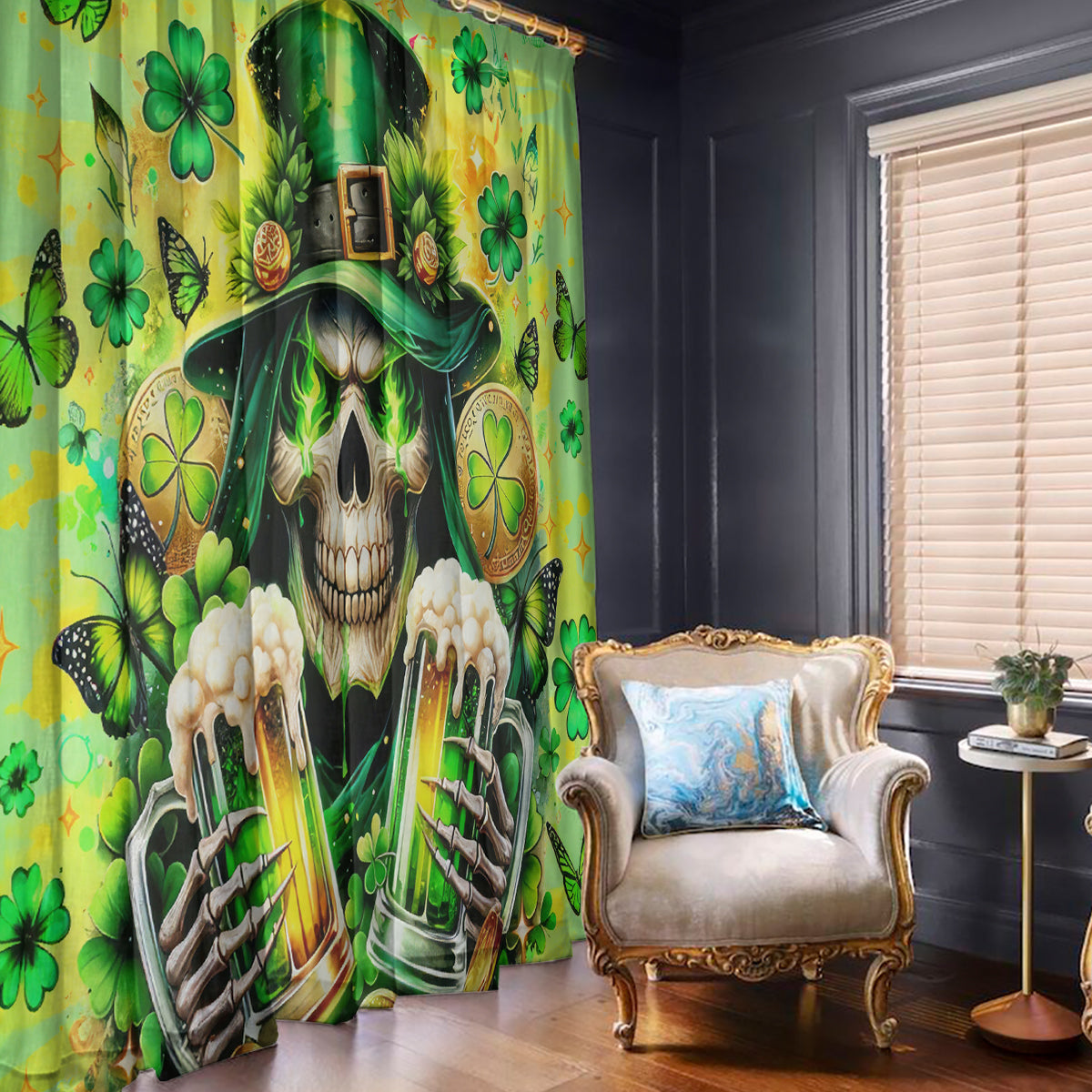 Irish Skull Window Curtain The Devil Whispered To Me I'm Coming For You - Wonder Print Shop