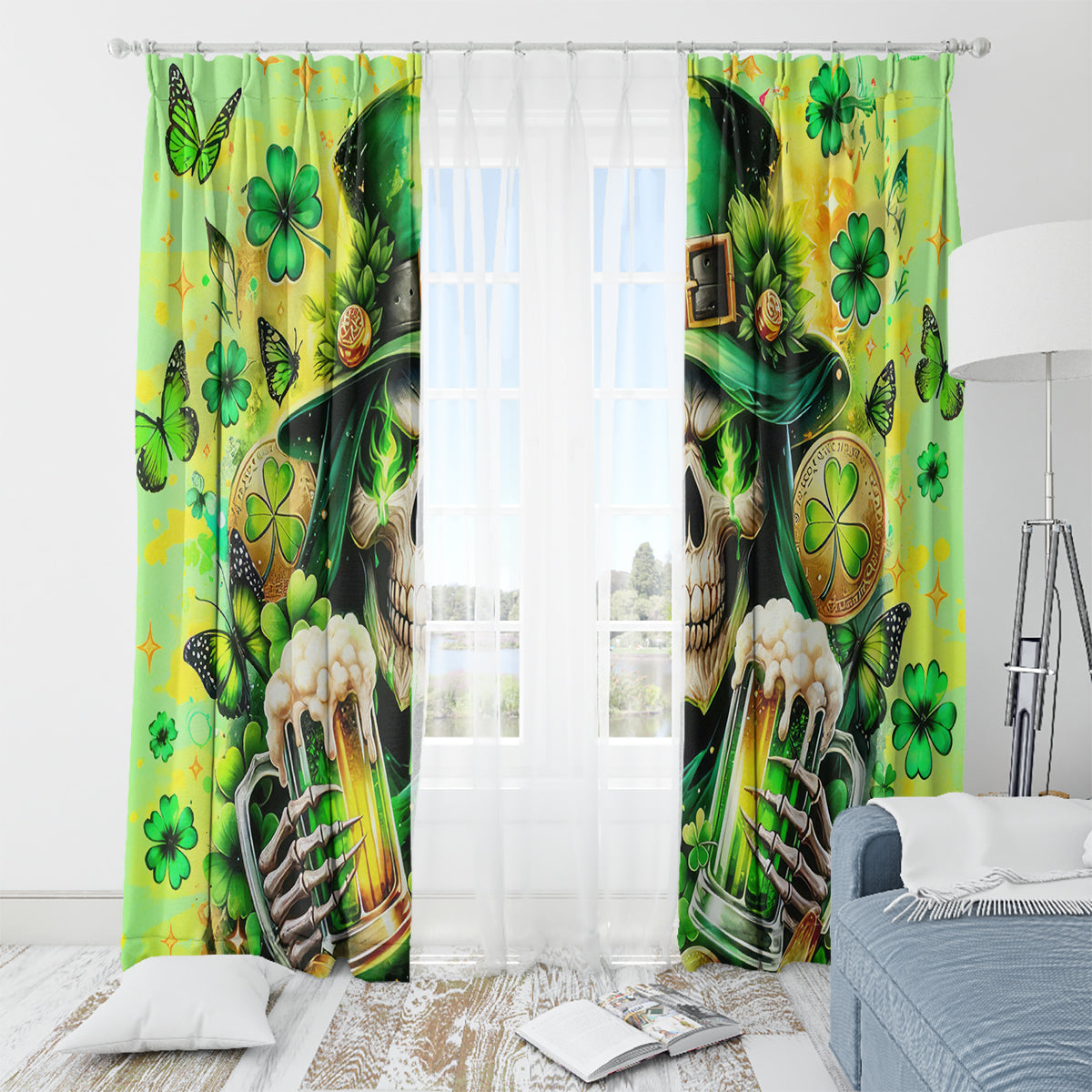 Irish Skull Window Curtain The Devil Whispered To Me I'm Coming For You - Wonder Print Shop