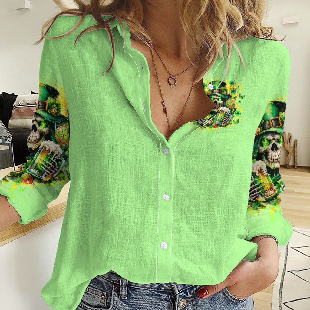 Irish Skull Women Casual Shirt The Devil Whispered To Me I'm Coming For You - Wonder Print Shop