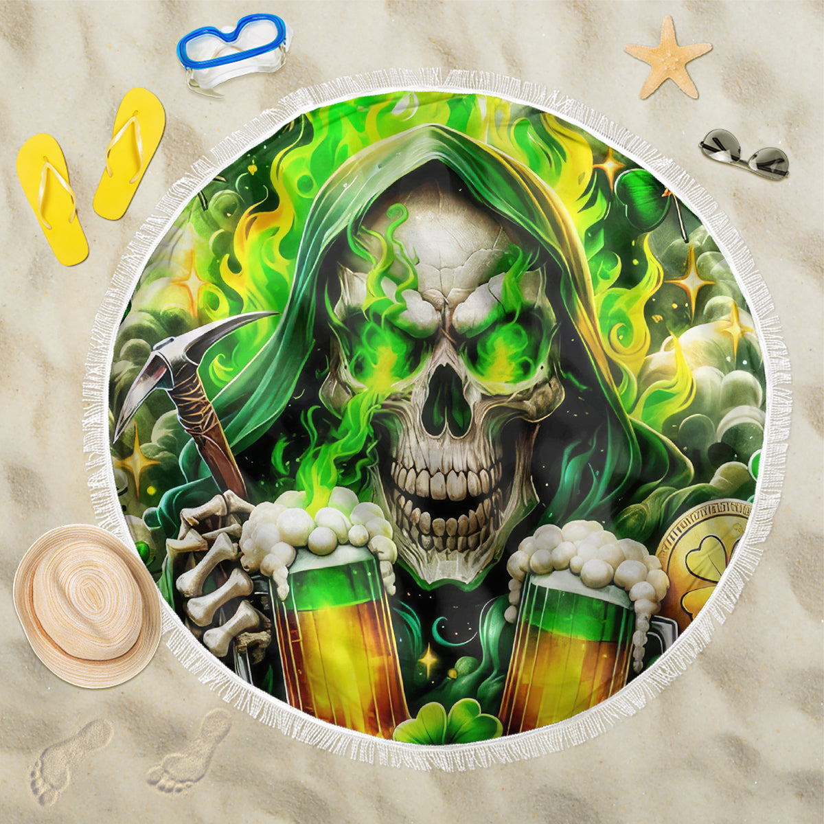 Irish Skull Beach Blanket I Whisper Back Bring Beer - Wonder Print Shop