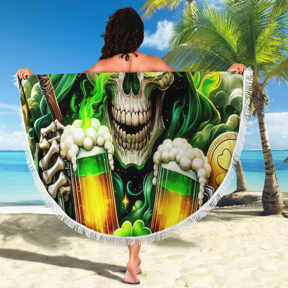 Irish Skull Beach Blanket I Whisper Back Bring Beer - Wonder Print Shop