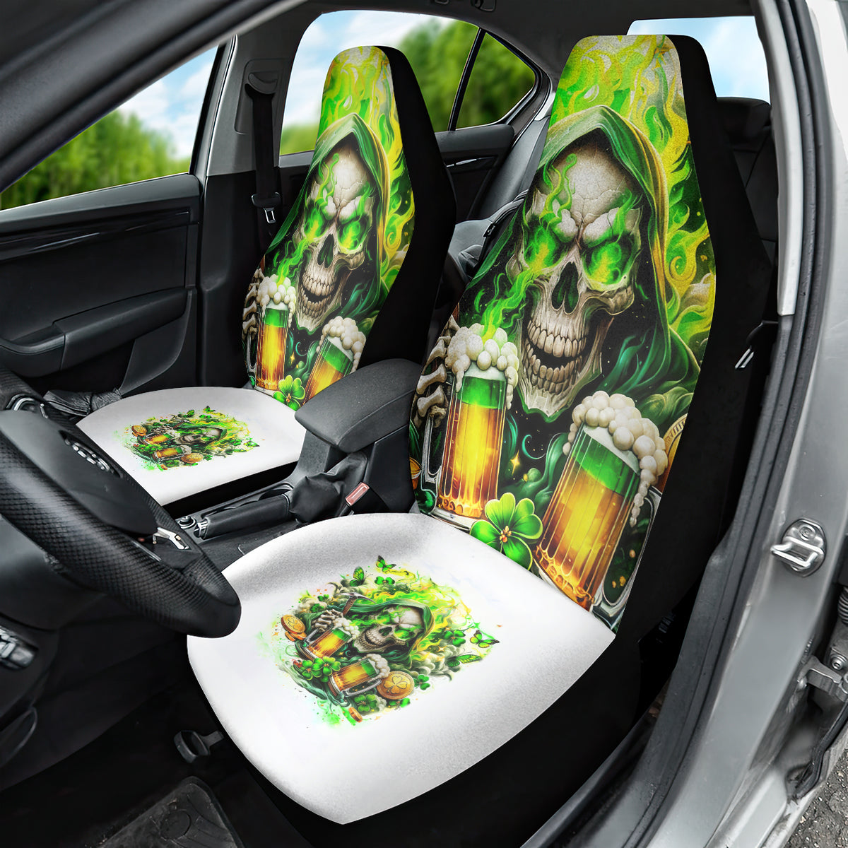 Irish Skull Car Seat Cover I Whisper Back Bring Beer - Wonder Print Shop