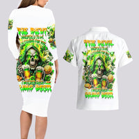 Irish Skull Couples Matching Long Sleeve Bodycon Dress and Hawaiian Shirt I Whisper Back Bring Beer - Wonder Print Shop
