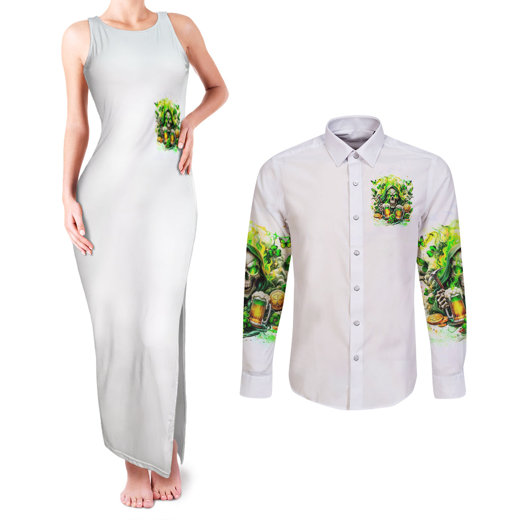 Irish Skull Couples Matching Tank Maxi Dress and Long Sleeve Button Shirt I Whisper Back Bring Beer - Wonder Print Shop